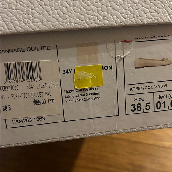 DIOR BALLET FLAT Pastel Yellow Quilted Cannage Calfskin - Picture 9 of 11